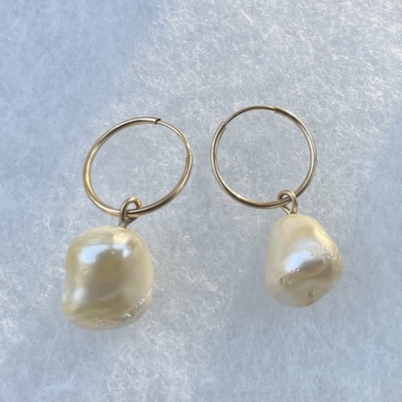 Jewelry - 10mm Baroque Pearl Gold Vermeil Hoop Earrings